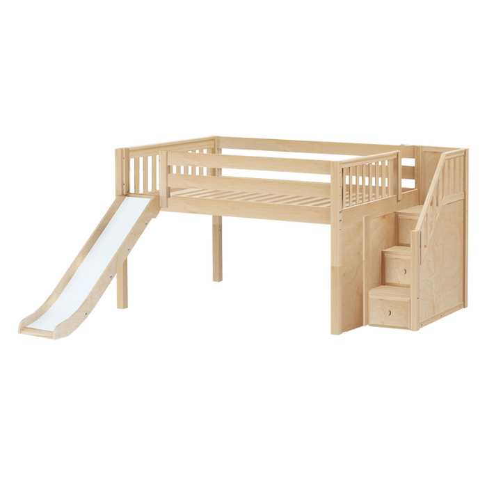 Maxtrix Full Low Loft Bed with Stairs + Slide
