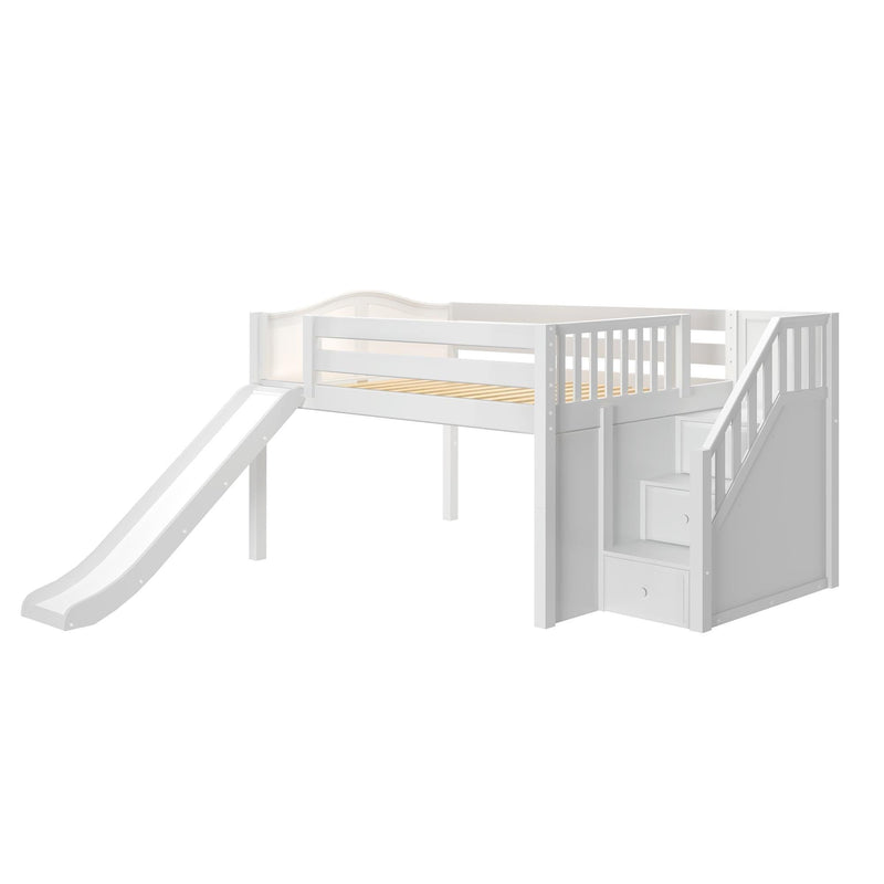 Maxtrix Full Low Loft Bed with Stairs + Slide
