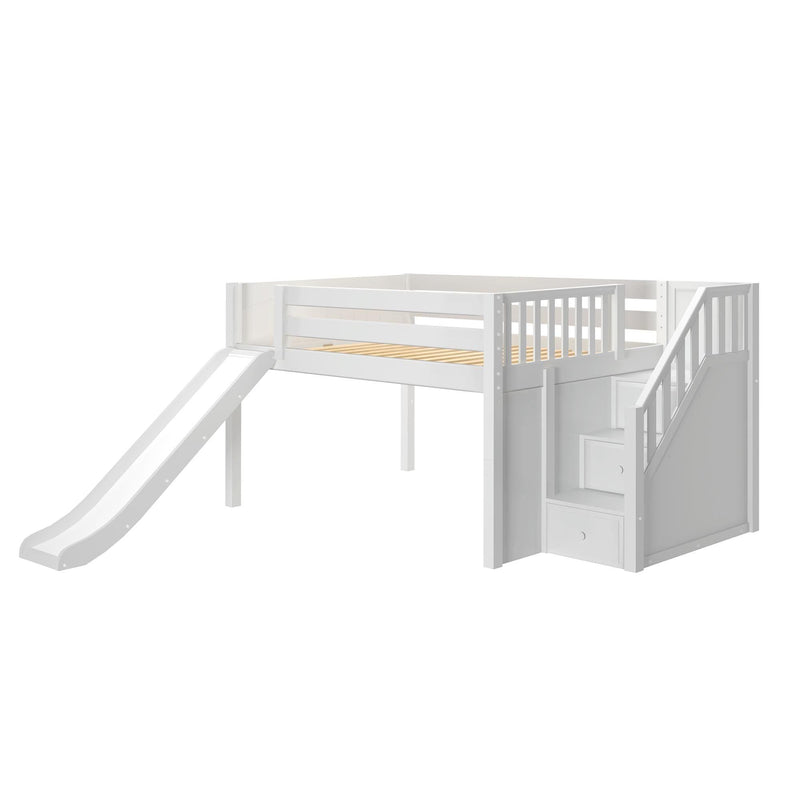 Maxtrix Full Low Loft Bed with Stairs + Slide