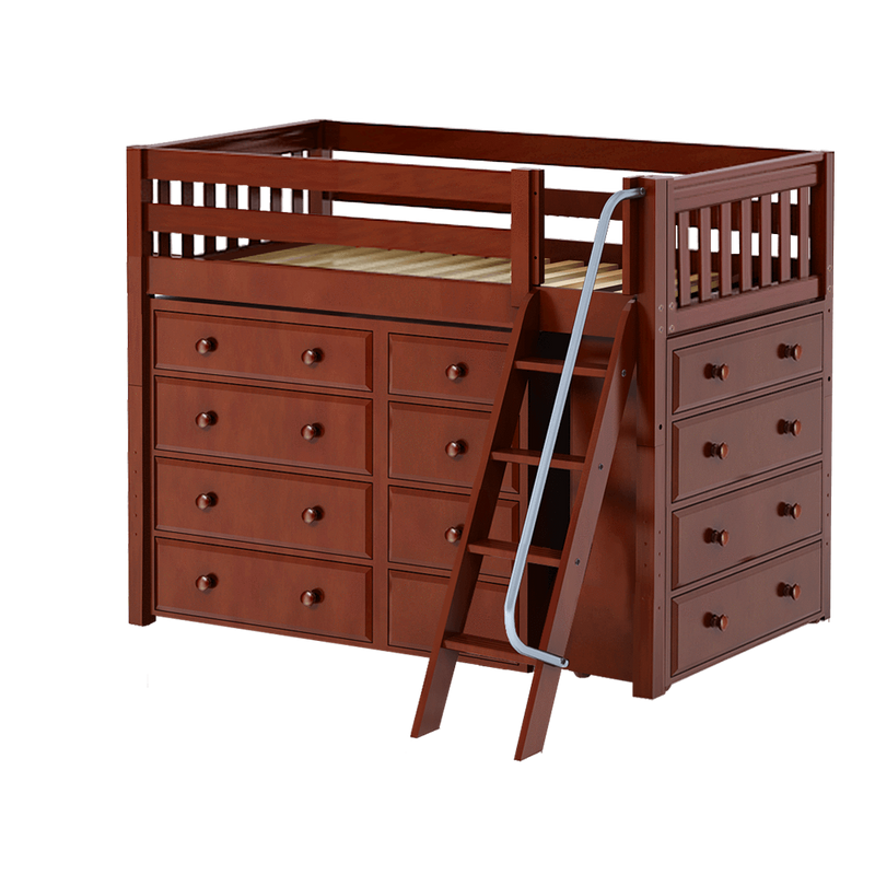 Maxtrix Twin Mid Loft Bed with Angled Ladder + Storage