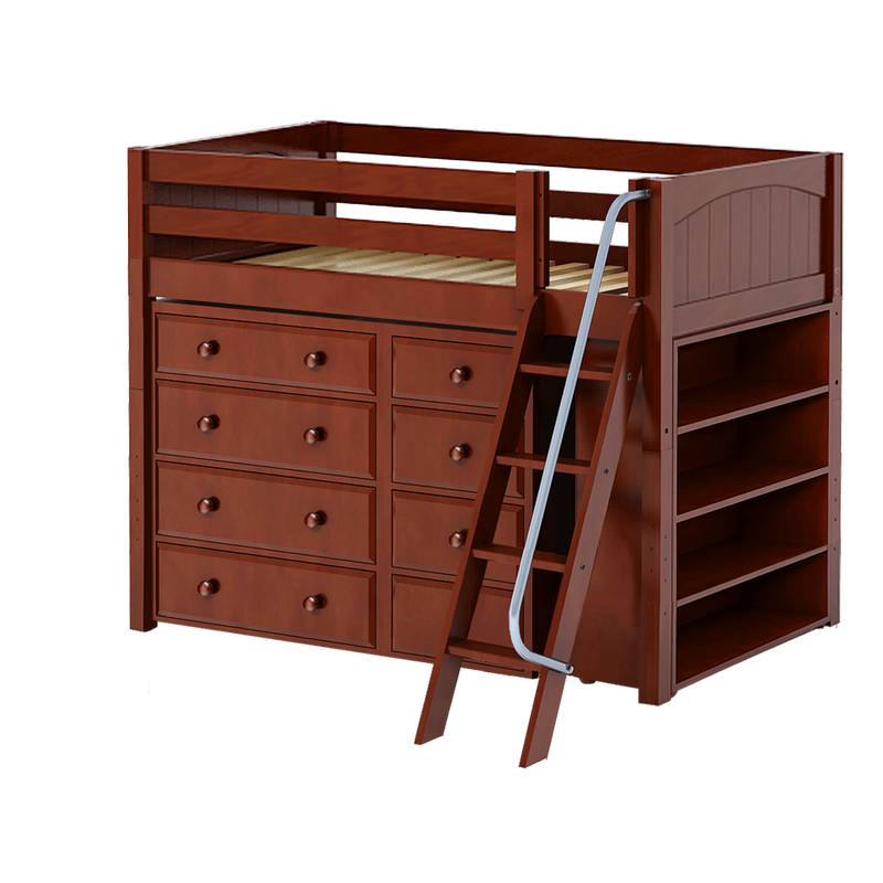 Maxtrix Twin Mid Loft Bed with Angled Ladder + Storage