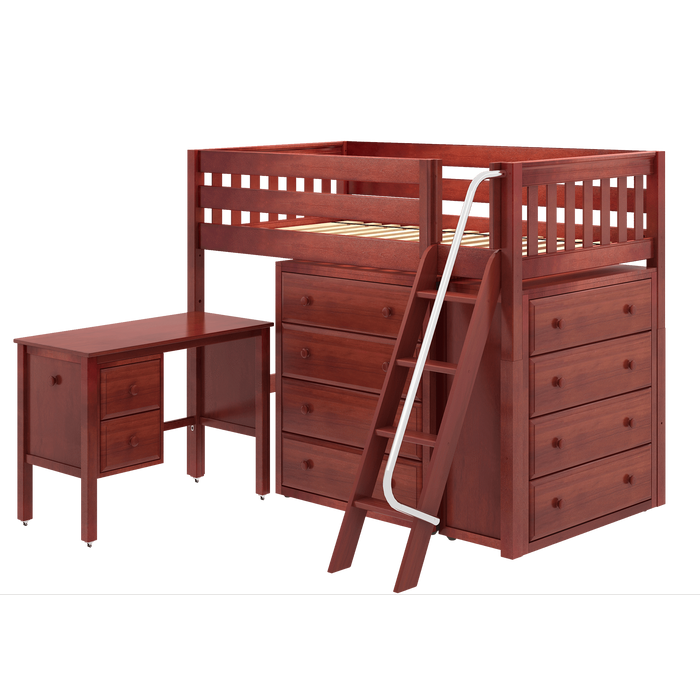 Maxtrix Twin Mid Loft Bed with Angled Ladder, Storage + Desk