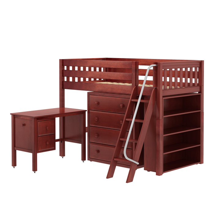 Maxtrix Twin Mid Loft Bed with Angled Ladder, Storage + Desk