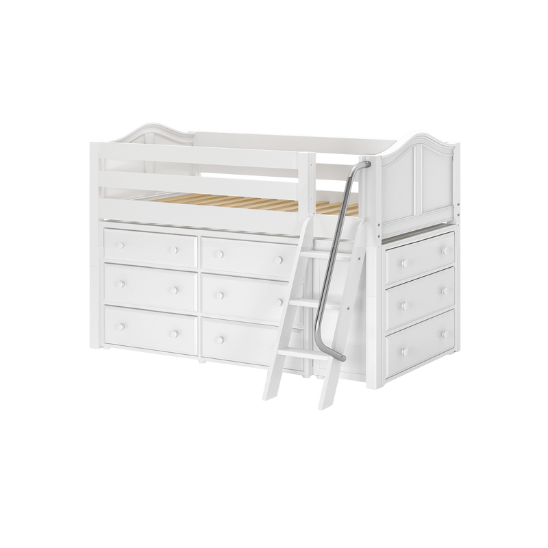 Maxtrix Twin Low Loft Bed with Angled Ladder + Storage