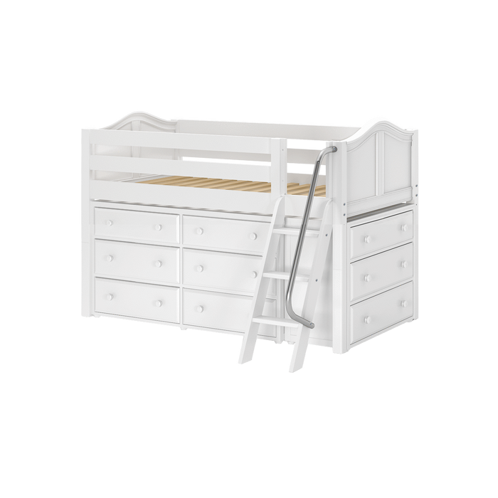 Maxtrix Twin Low Loft Bed with Angled Ladder + Storage