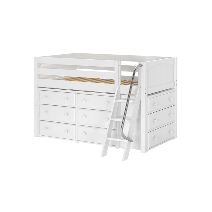 Maxtrix Twin Low Loft Bed with Angled Ladder + Storage