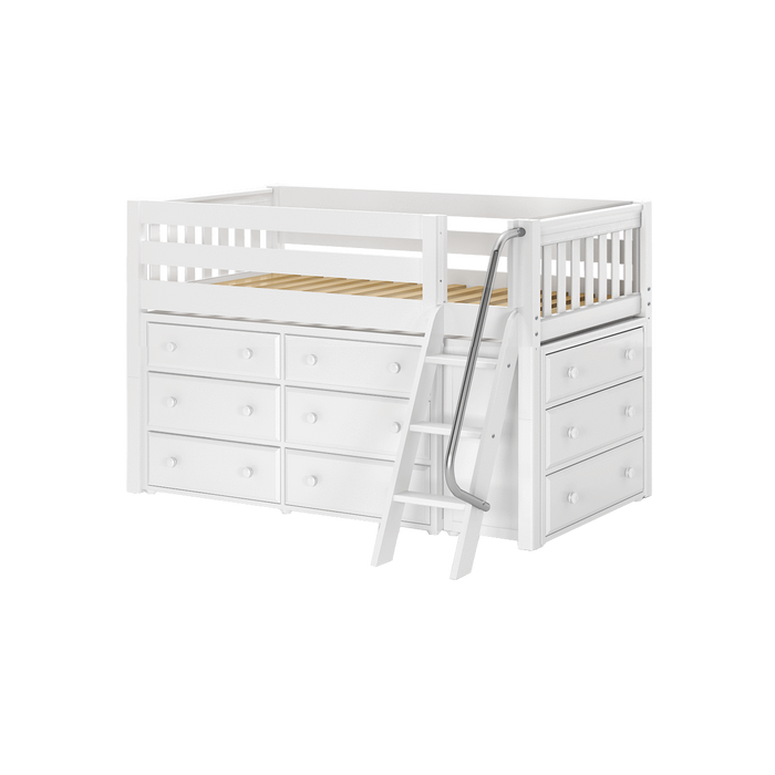 Maxtrix Twin Low Loft Bed with Angled Ladder + Storage