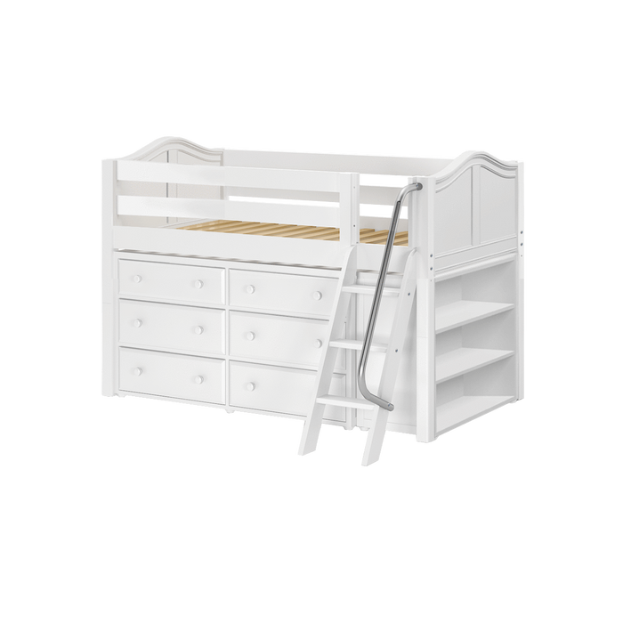 Maxtrix Twin Low Loft Bed with Angled Ladder + Storage