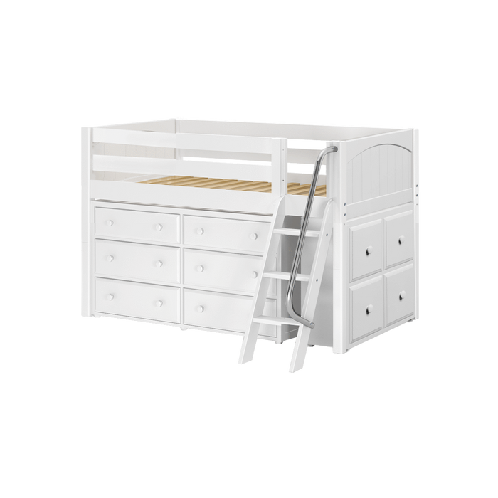 Maxtrix Twin Low Loft Bed with Angled Ladder + Storage