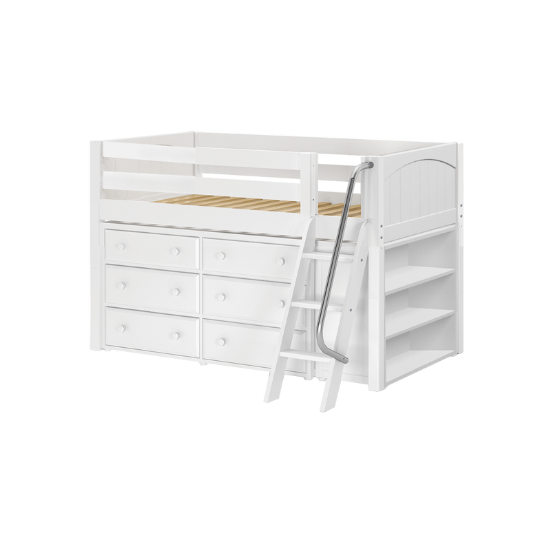 Maxtrix Twin Low Loft Bed with Angled Ladder + Storage