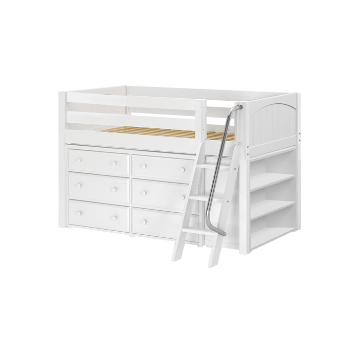 Maxtrix Twin Low Loft Bed with Angled Ladder + Storage