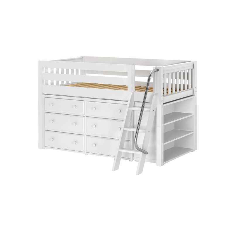 Maxtrix Twin Low Loft Bed with Angled Ladder + Storage