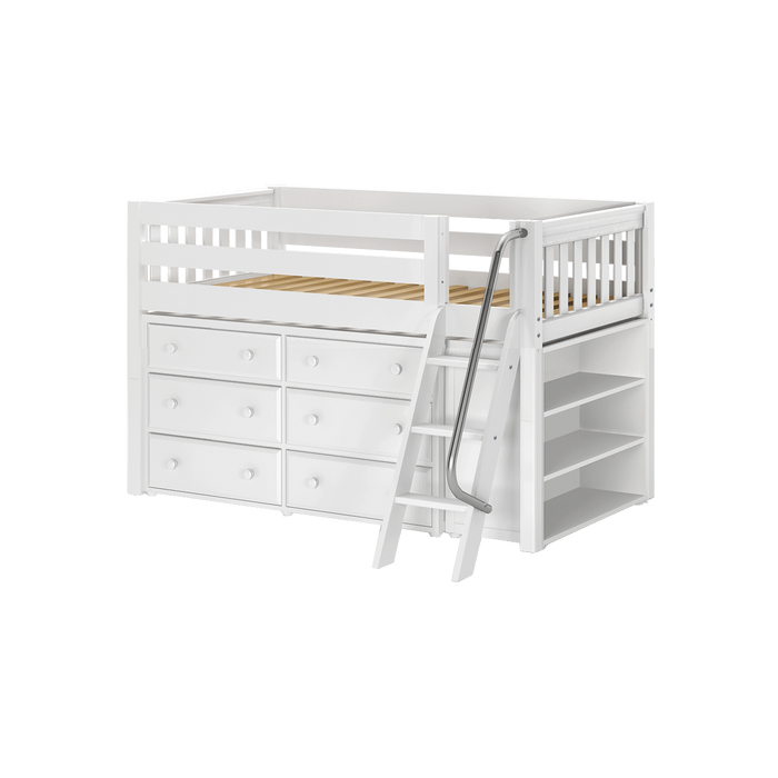 Maxtrix Twin Low Loft Bed with Angled Ladder + Storage