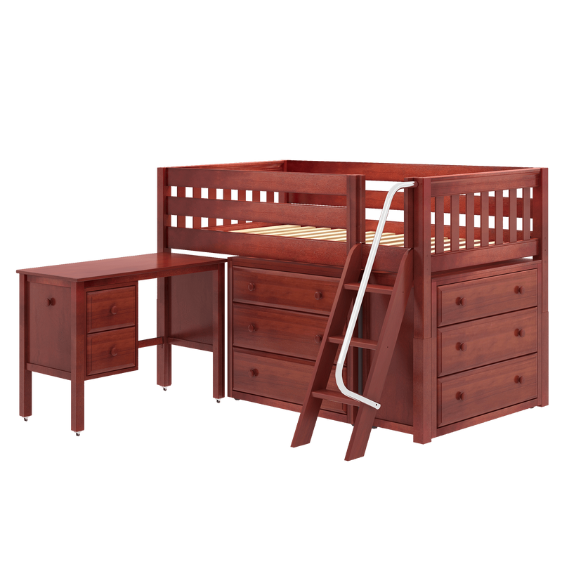 Maxtrix Twin Low Loft Bed with Angled Ladder, Storage + Desk