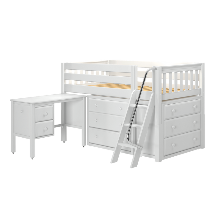 Maxtrix Twin Low Loft Bed with Angled Ladder, Storage + Desk