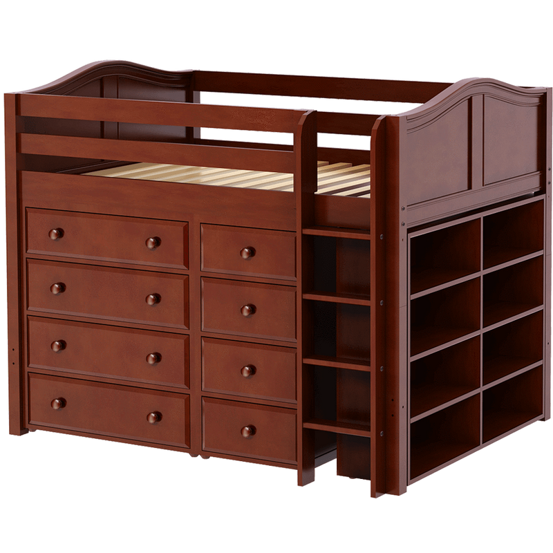 Maxtrix Full Mid Loft Bed with Straight Ladder + Storage