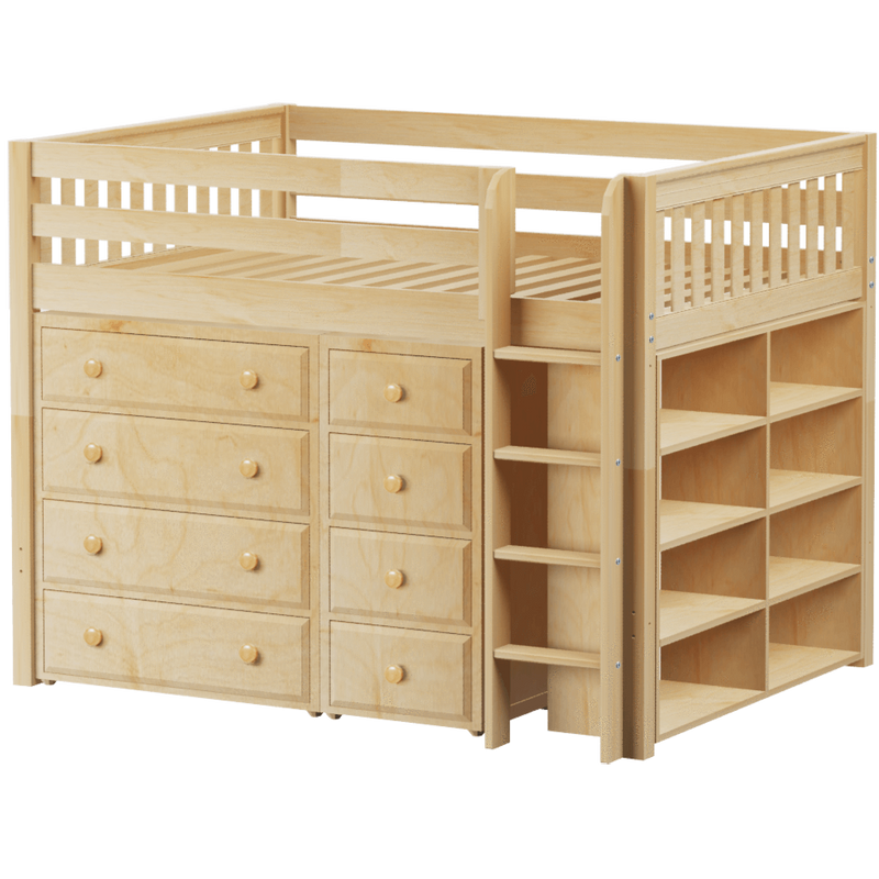 Maxtrix Full Mid Loft Bed with Straight Ladder + Storage