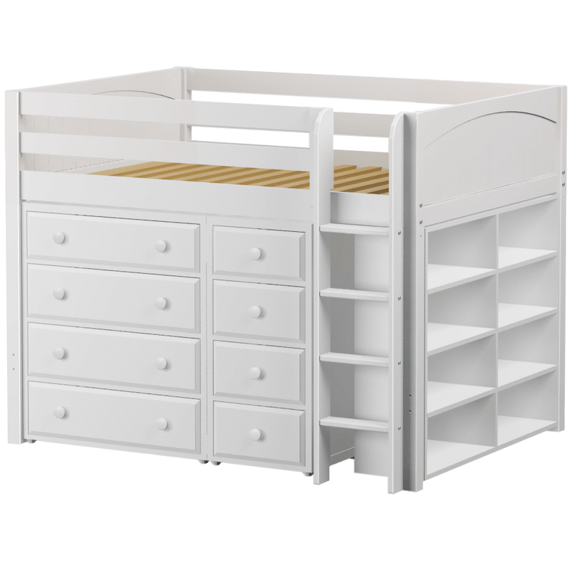 Maxtrix Full Mid Loft Bed with Straight Ladder + Storage