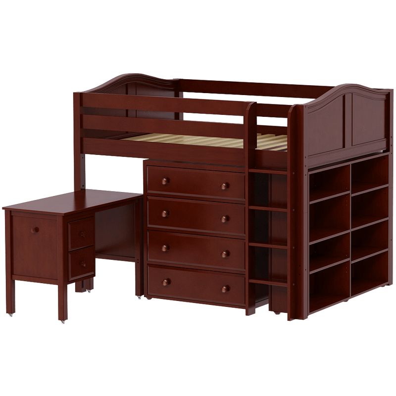 Maxtrix Full Mid Loft Bed with Straight Ladder, Storage + Desk