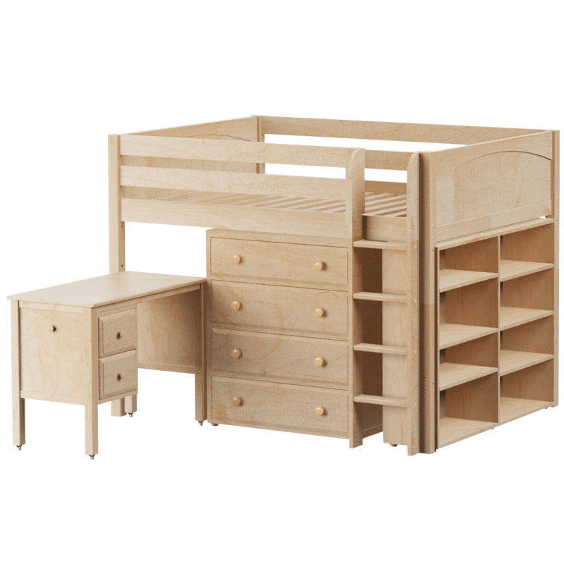 Maxtrix Full Mid Loft Bed with Straight Ladder, Storage + Desk