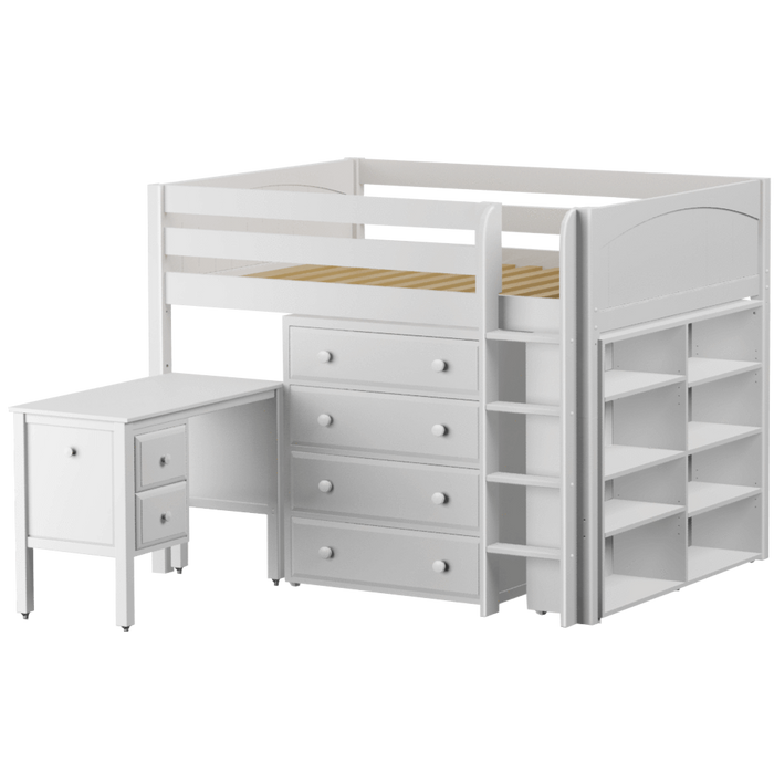 Maxtrix Full Mid Loft Bed with Straight Ladder, Storage + Desk