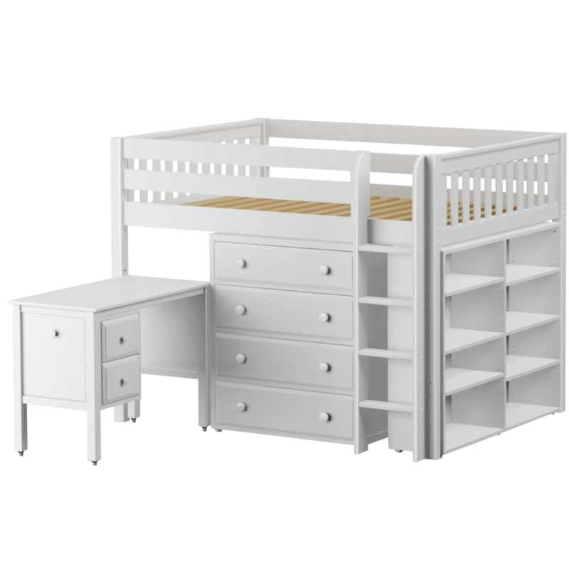 Maxtrix Full Mid Loft Bed with Straight Ladder, Storage + Desk