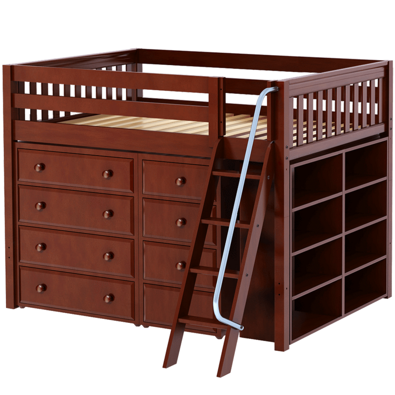 Maxtrix Full Mid Loft Bed with Angled Ladder + Storage