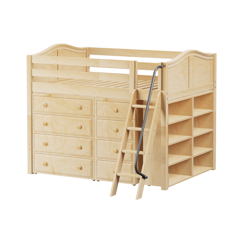 Maxtrix Full Mid Loft Bed with Angled Ladder + Storage