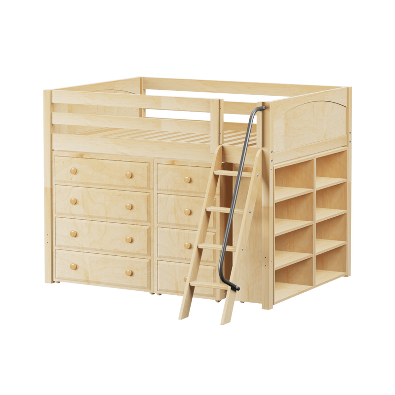 Maxtrix Full Mid Loft Bed with Angled Ladder + Storage