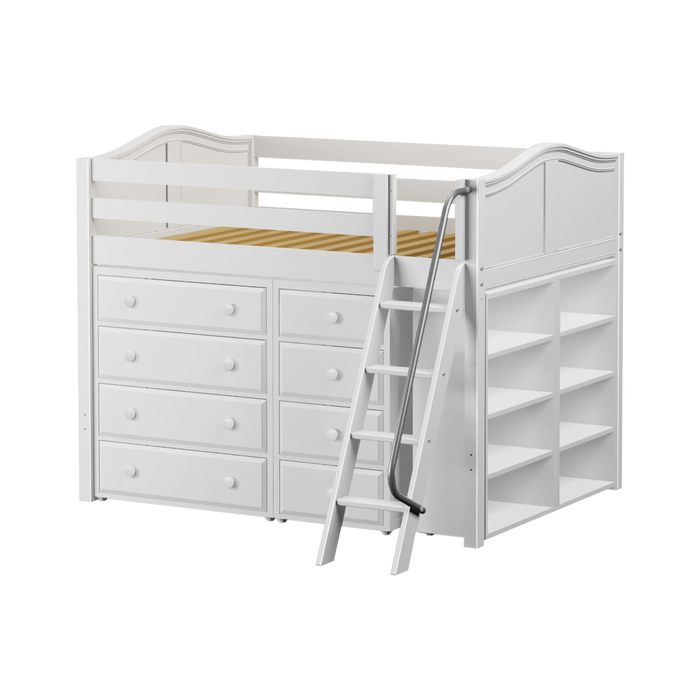 Maxtrix Full Mid Loft Bed with Angled Ladder + Storage