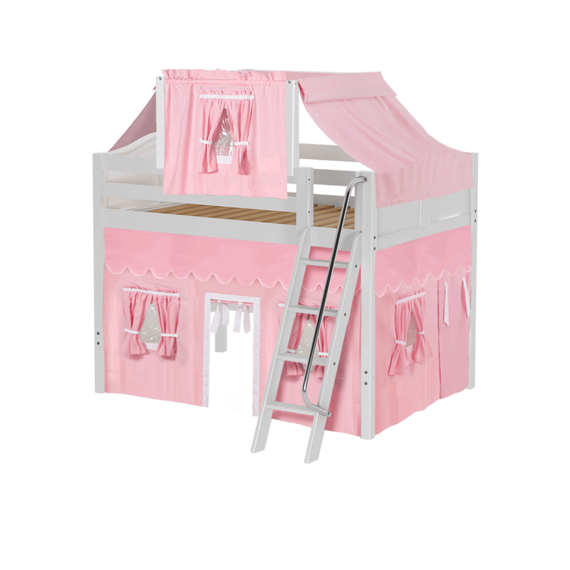 Maxtrix Full Mid Loft Bed with Angled Ladder, Curtain + Top Tent