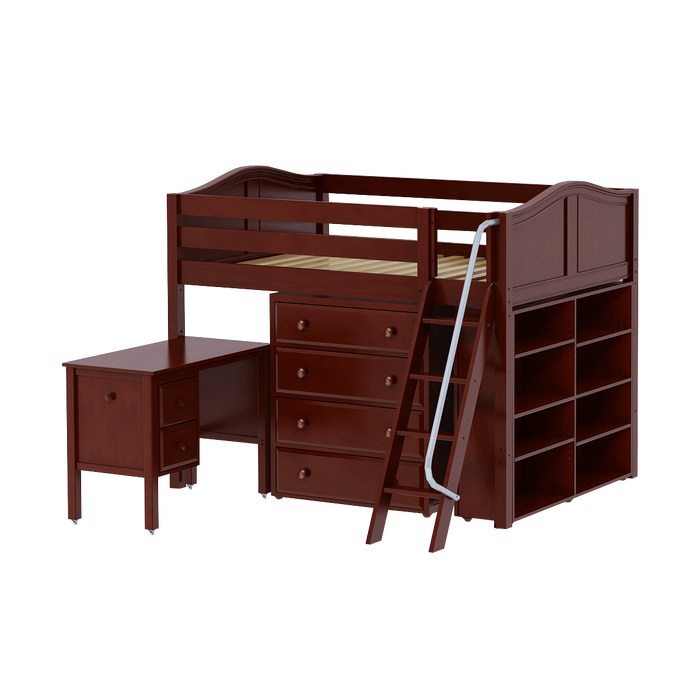 Maxtrix Full Mid Loft Bed with Angled Ladder, Storage + Desk