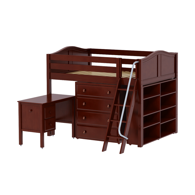 Maxtrix Full Mid Loft Bed with Angled Ladder, Storage + Desk