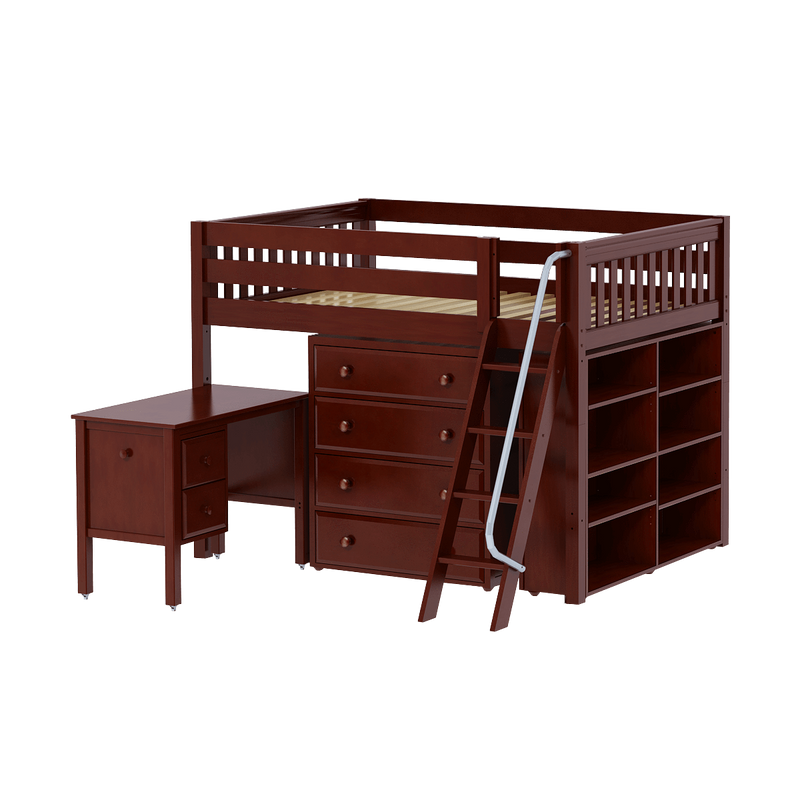 Maxtrix Full Mid Loft Bed with Angled Ladder, Storage + Desk