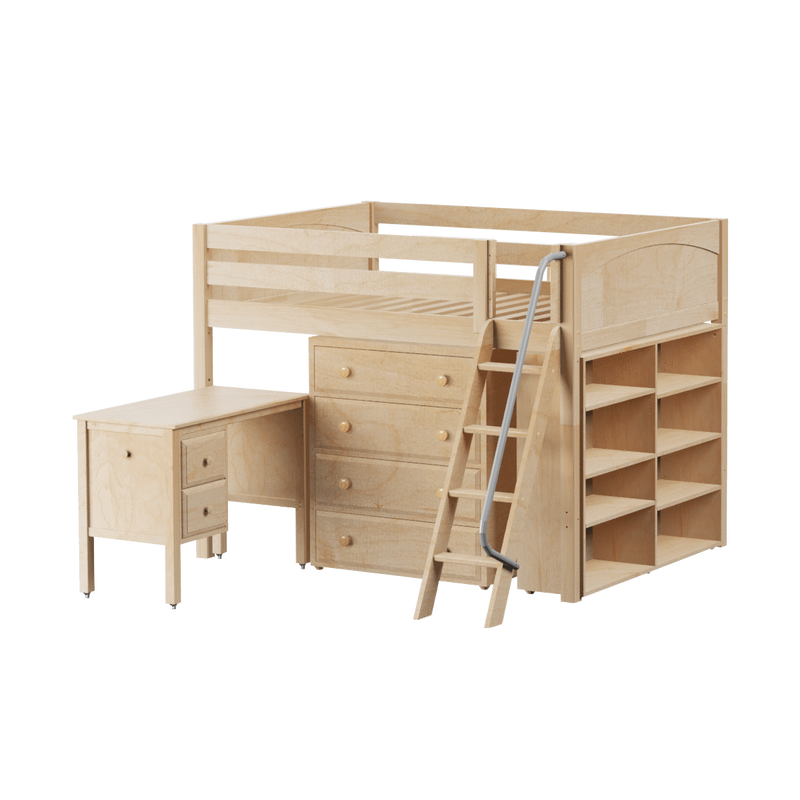 Maxtrix Full Mid Loft Bed with Angled Ladder, Storage + Desk