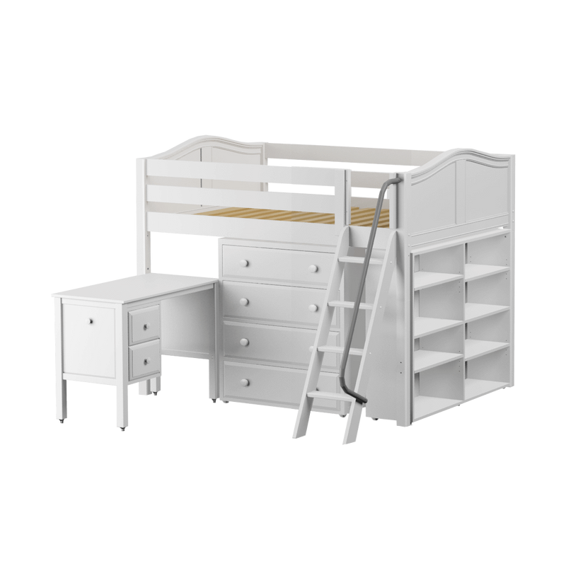 Maxtrix Full Mid Loft Bed with Angled Ladder, Storage + Desk