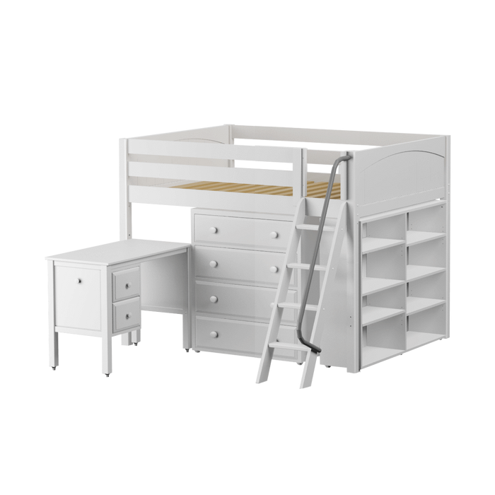 Maxtrix Full Mid Loft Bed with Angled Ladder, Storage + Desk