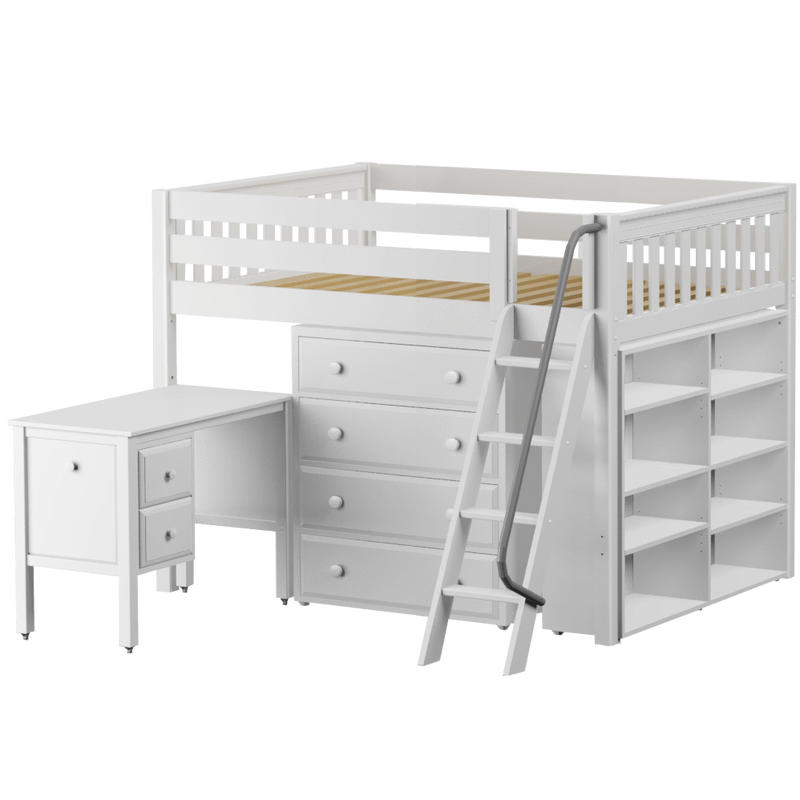 Maxtrix Full Mid Loft Bed with Angled Ladder, Storage + Desk