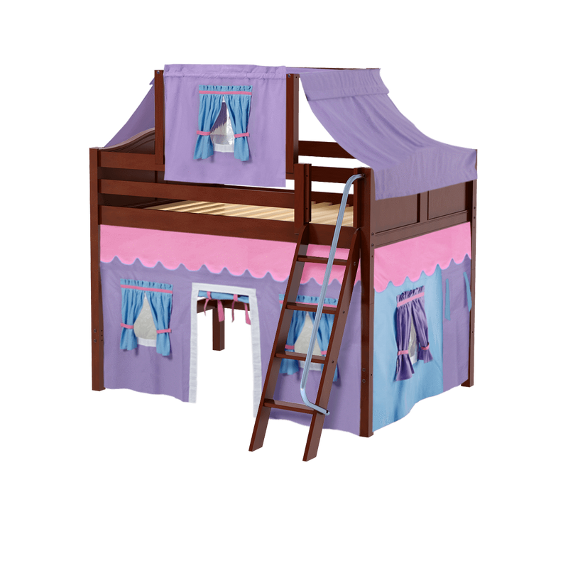 Maxtrix Full Mid Loft Bed with Angled Ladder, Curtain + Top Tent