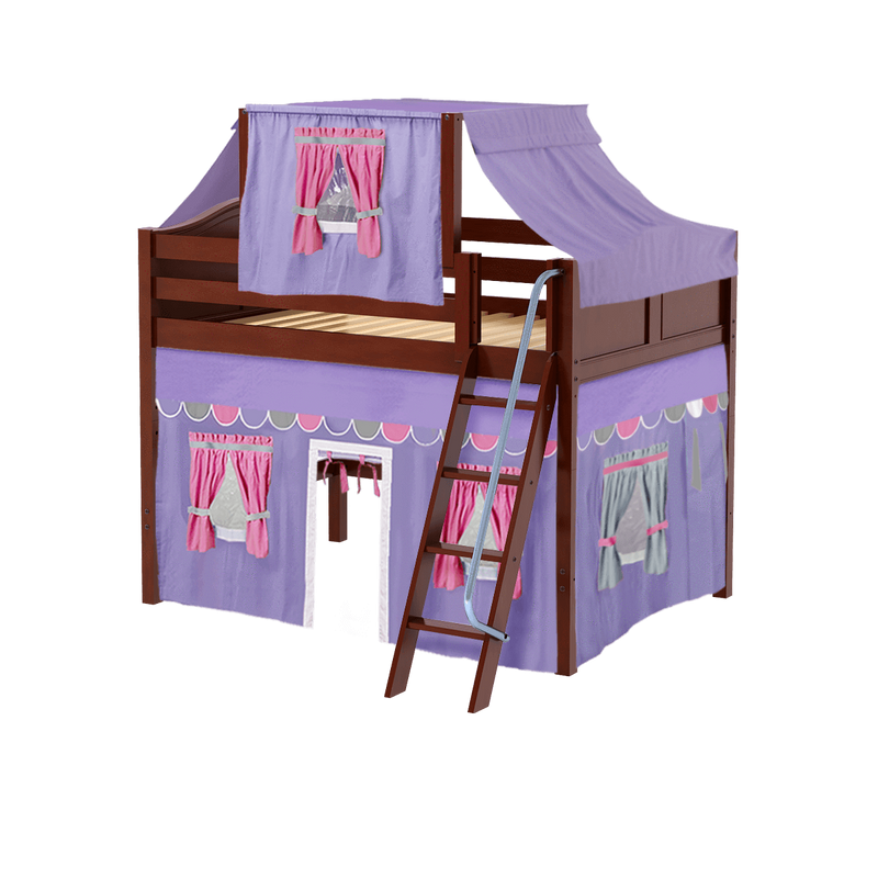 Maxtrix Full Mid Loft Bed with Angled Ladder, Curtain + Top Tent