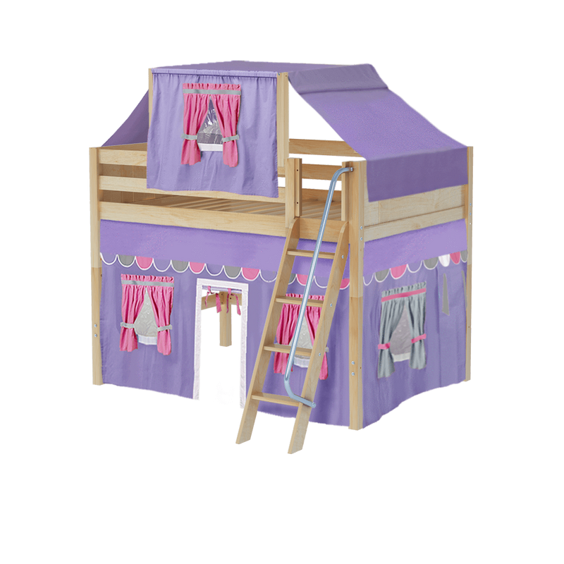 Maxtrix Full Mid Loft Bed with Angled Ladder, Curtain + Top Tent