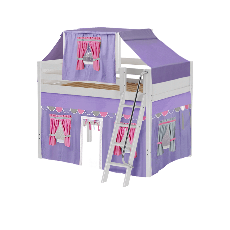 Maxtrix Full Mid Loft Bed with Angled Ladder, Curtain + Top Tent