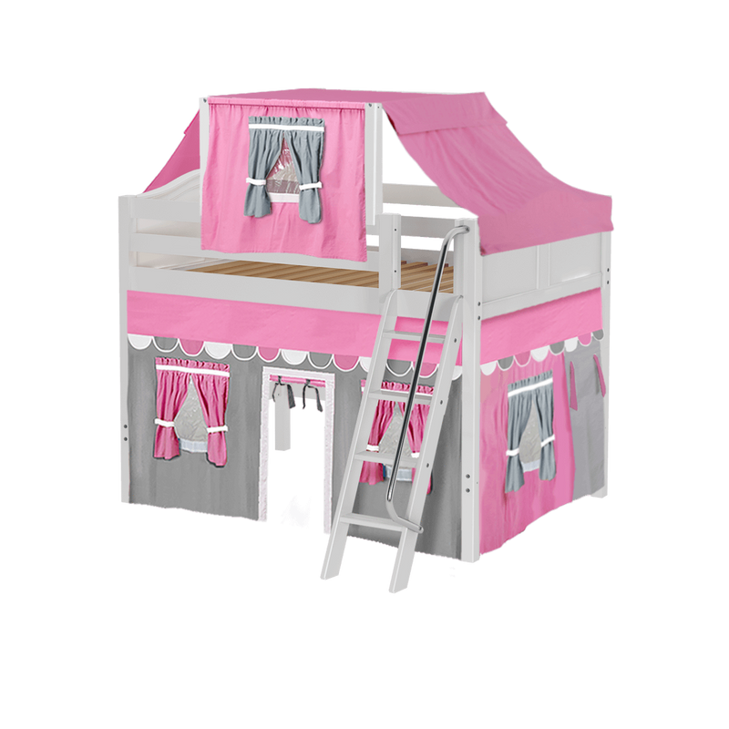 Maxtrix Full Mid Loft Bed with Angled Ladder, Curtain + Top Tent
