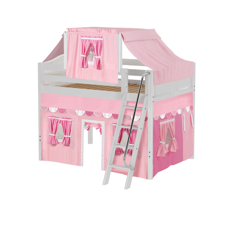Maxtrix Full Mid Loft Bed with Angled Ladder, Curtain + Top Tent