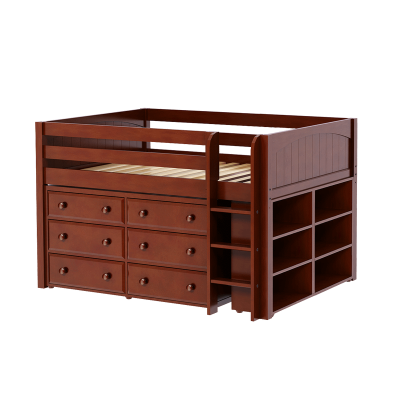 Maxtrix Full Low Loft Bed with Straight Ladder + Storage