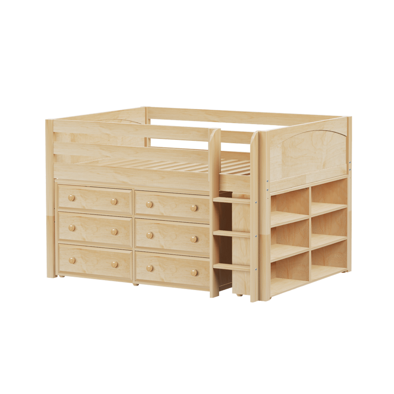 Maxtrix Full Low Loft Bed with Straight Ladder + Storage