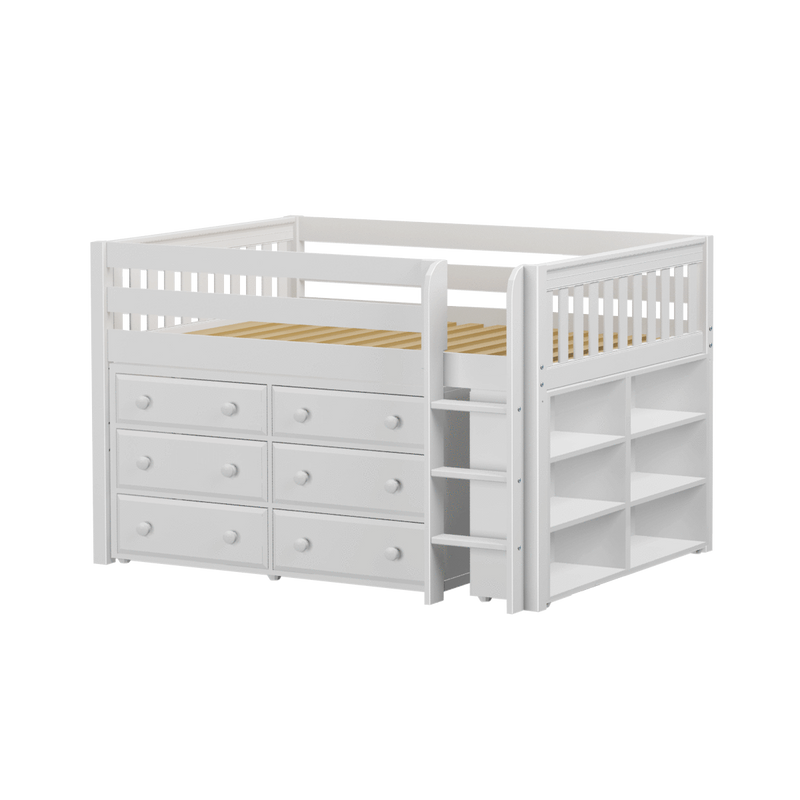 Maxtrix Full Low Loft Bed with Straight Ladder + Storage