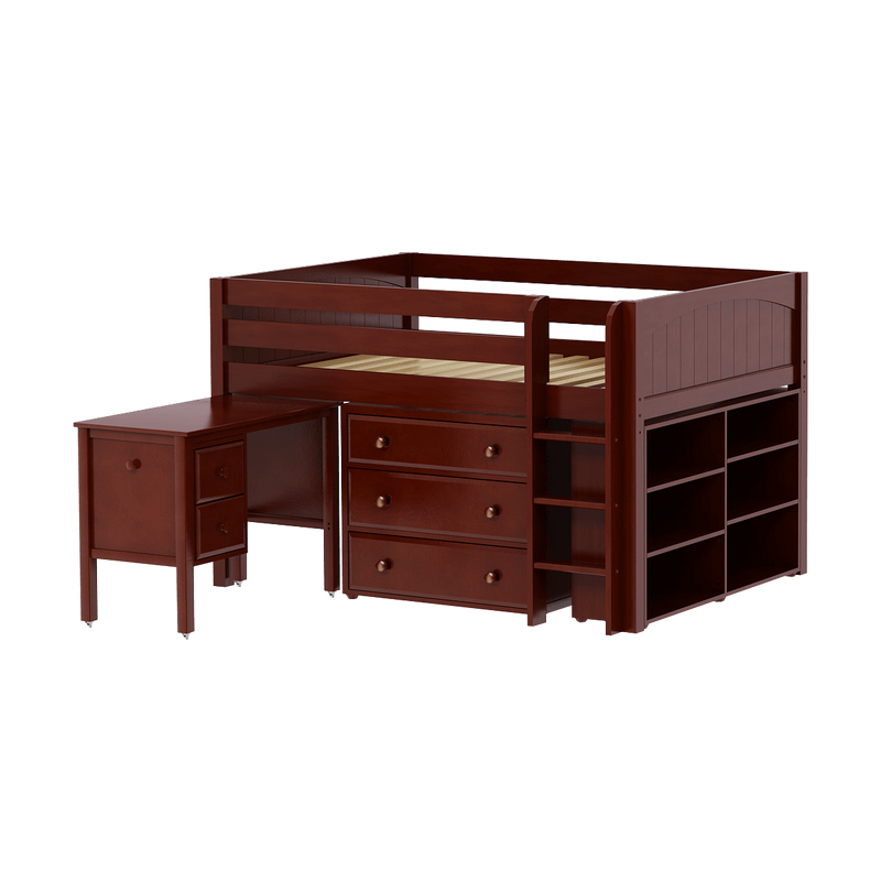 Maxtrix Full Low Loft Bed with Straight Ladder, Storage + Desk