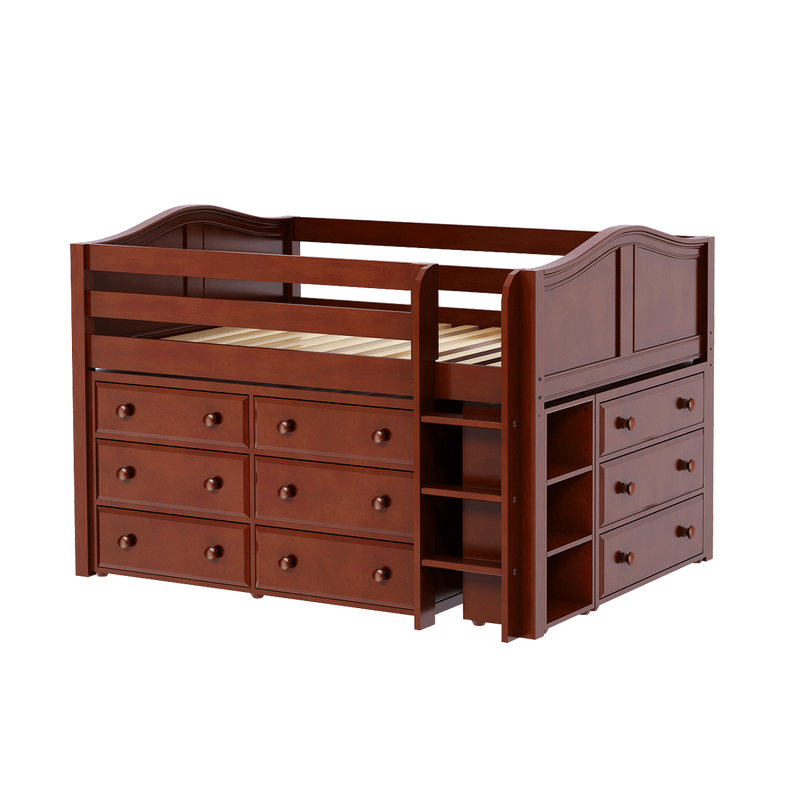 Maxtrix Full Low Loft Bed with Straight Ladder + Storage