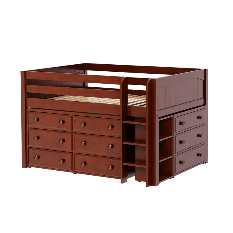 Maxtrix Full Low Loft Bed with Straight Ladder + Storage